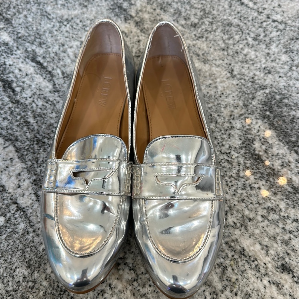Silver metallic J. Crew loafer 8.5